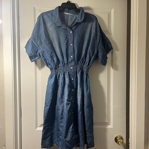Given Kate Denim Chambray Button Front Shirtdress Elastic Waist Midi Women 2X
